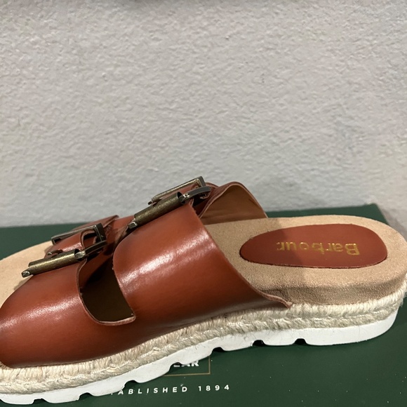 NEW Barbour Lucille Leather Espadrille Sandal Double Buckle Strap Brown Slip On - Picture 4 of 7